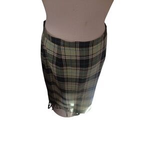 Evan picone wool nlend size 12 wrap Maxi tartan green cream and turquoise Fringe